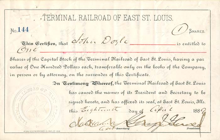 Terminal Railroad of East St. Louis signed by George J. Gould